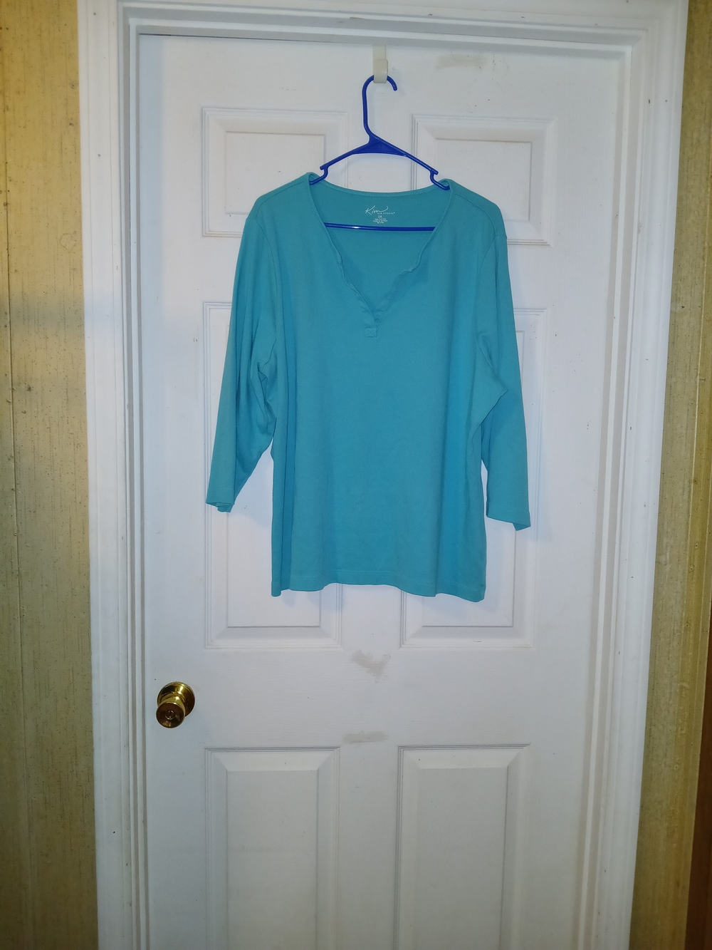 Kim Rogers Teal Long Sleeve Notch V-Neck Top